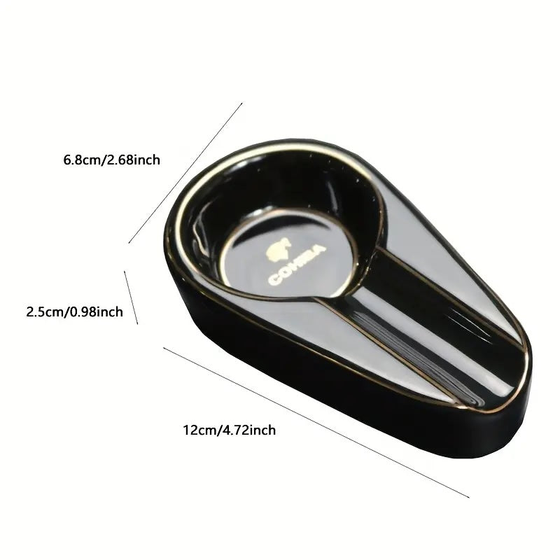 Black and gold car key case with dimensions labeled on a white background
