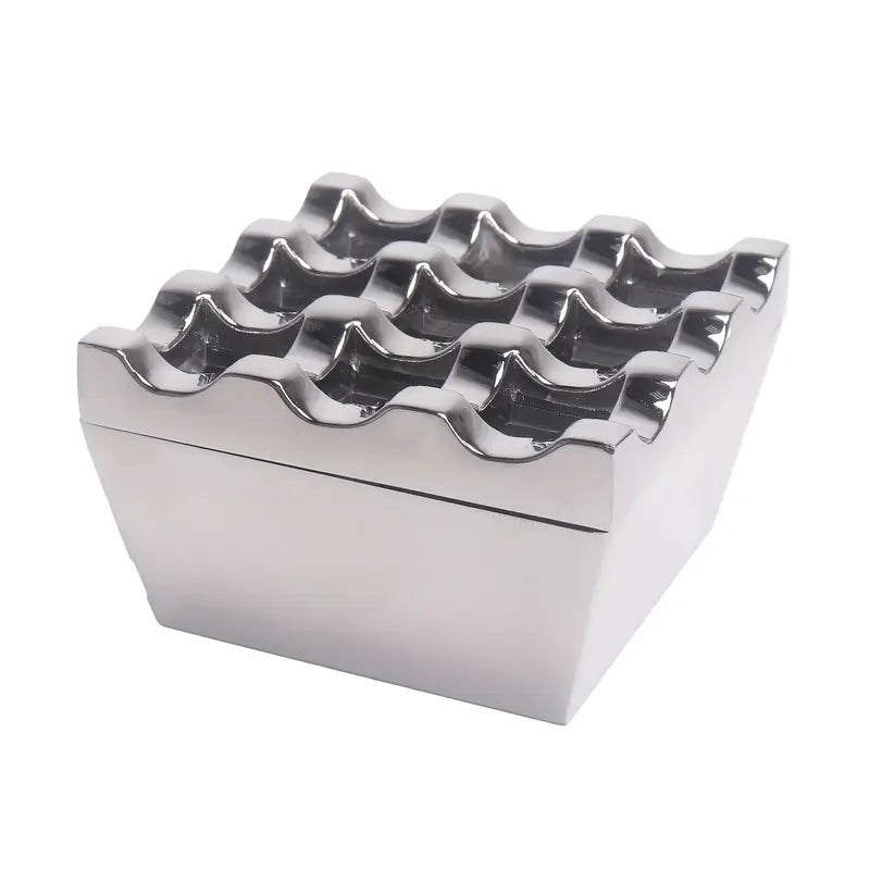 Metallic waffle-patterned box on a white background