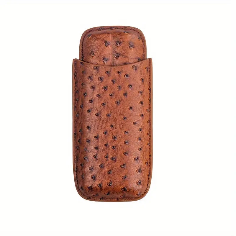 Brown ostrich leather phone case on a white background