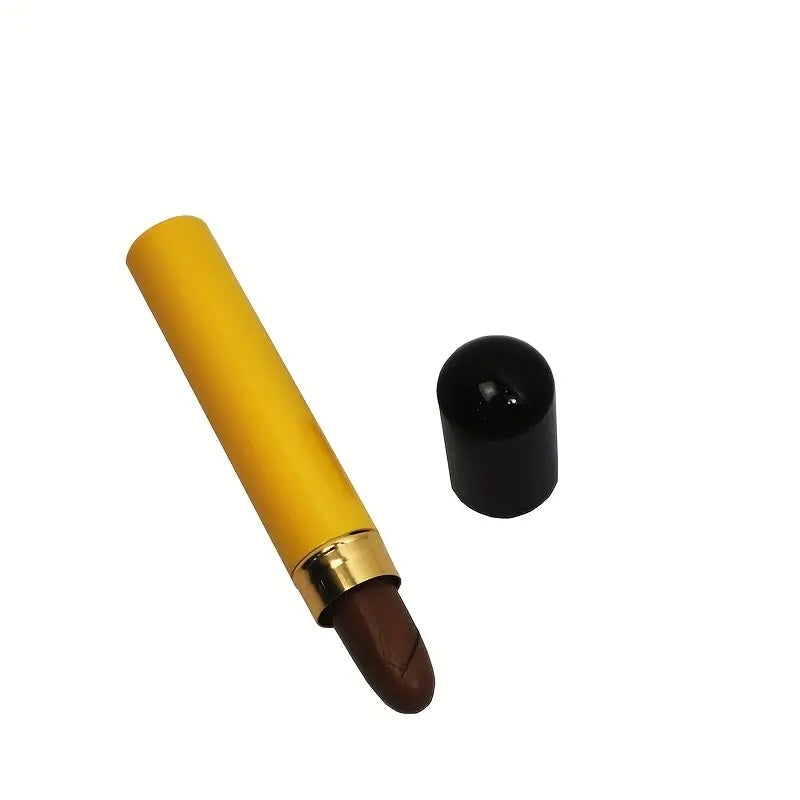 Yellow lip gloss with a black cap on a white background