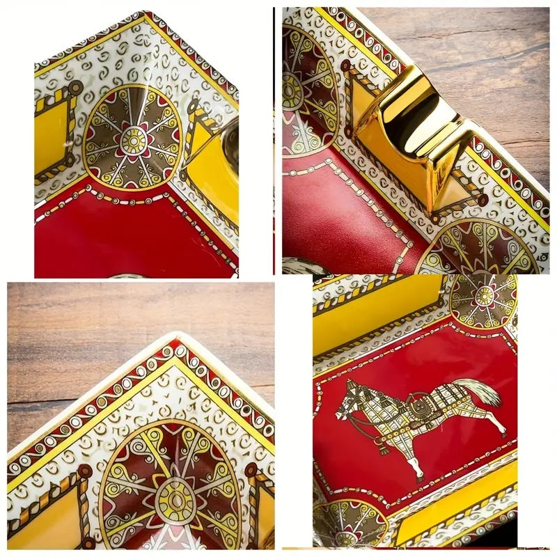 Decorative box with intricate designs on a wooden surface