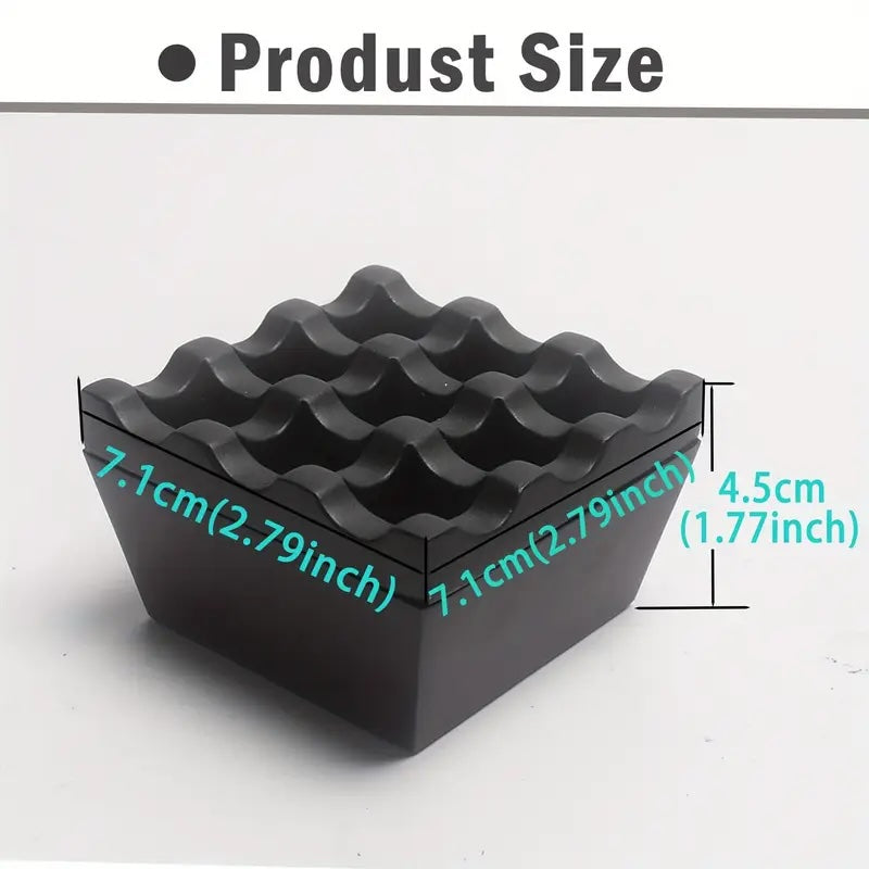 Black wavy container with measurements on a white background
