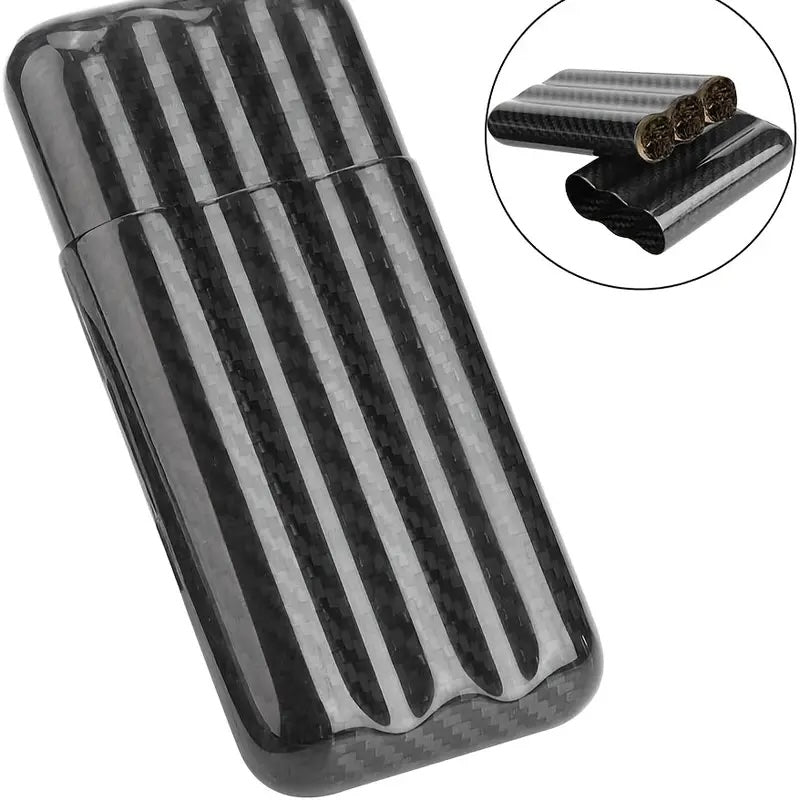 Black striped cylindrical container with inset showing two striped items.